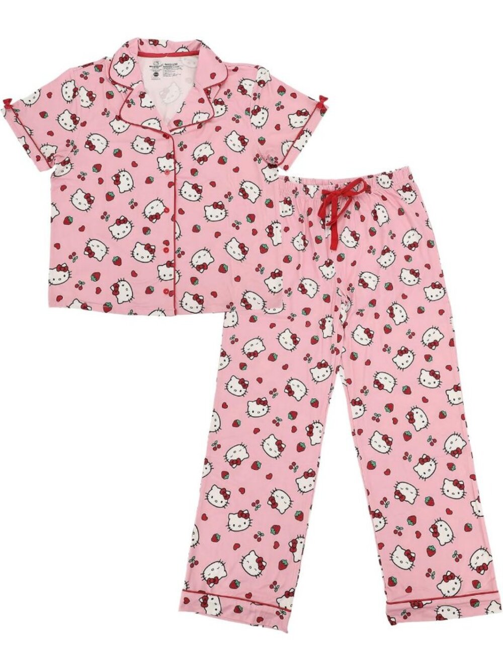 Cute Pink Pajama Set with Hello Kitty & Strawberries | Women's Sleepwear Outfit